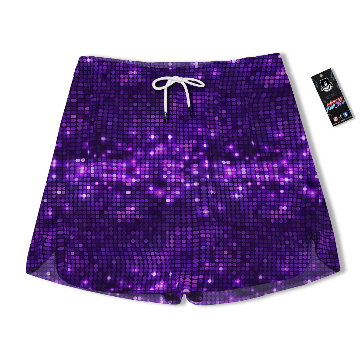 Disco Lights Purple Print Pattern Men's Running Shorts-grizzshop