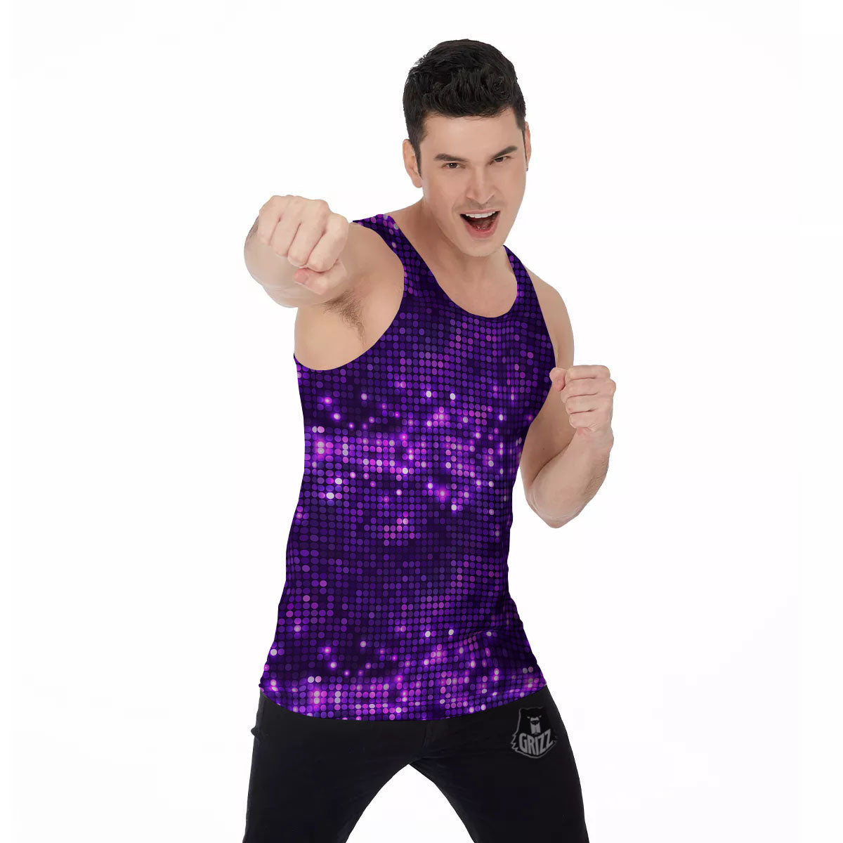 Disco Lights Purple Print Pattern Men's Tank Top-grizzshop