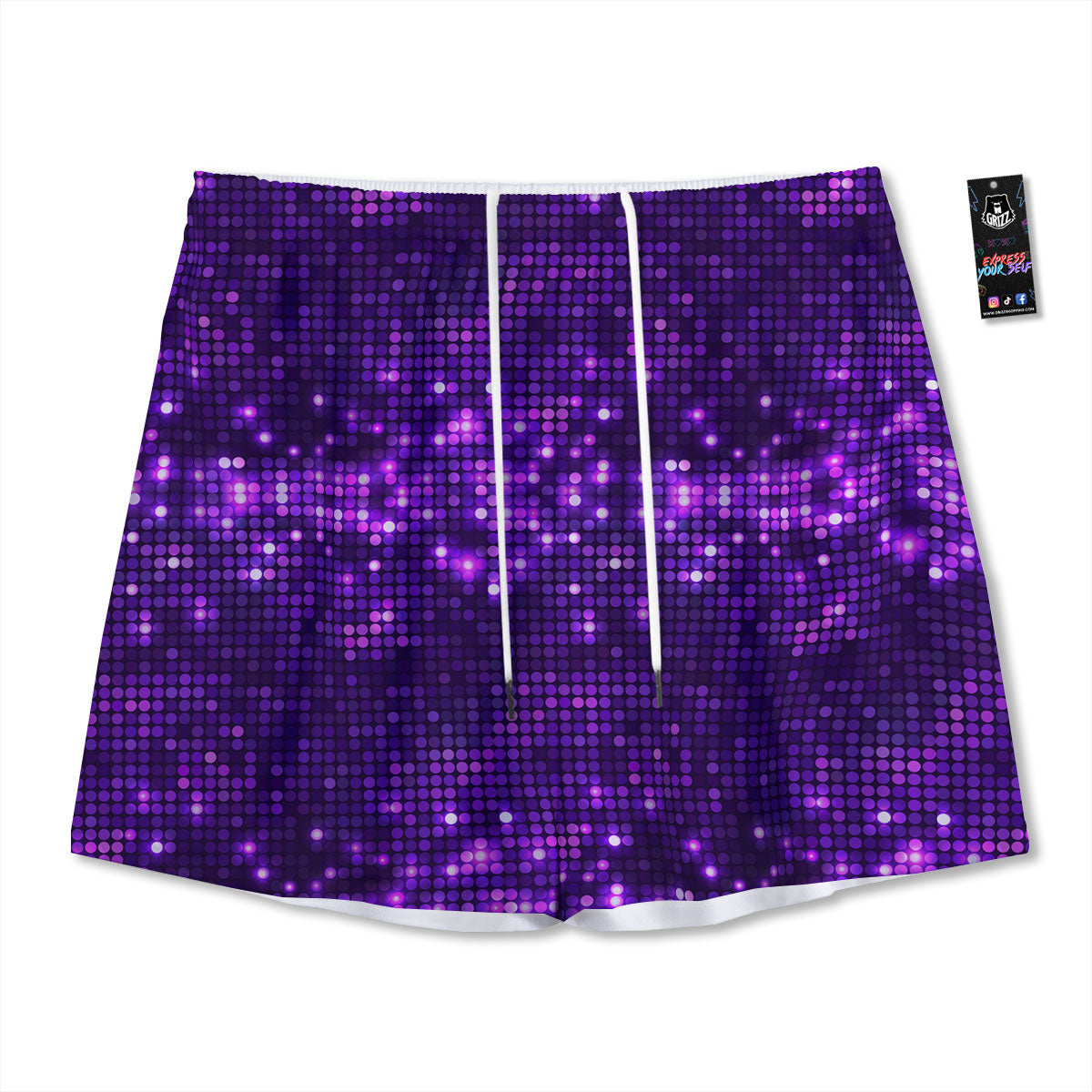 Disco Lights Purple Print Pattern Mesh Shorts