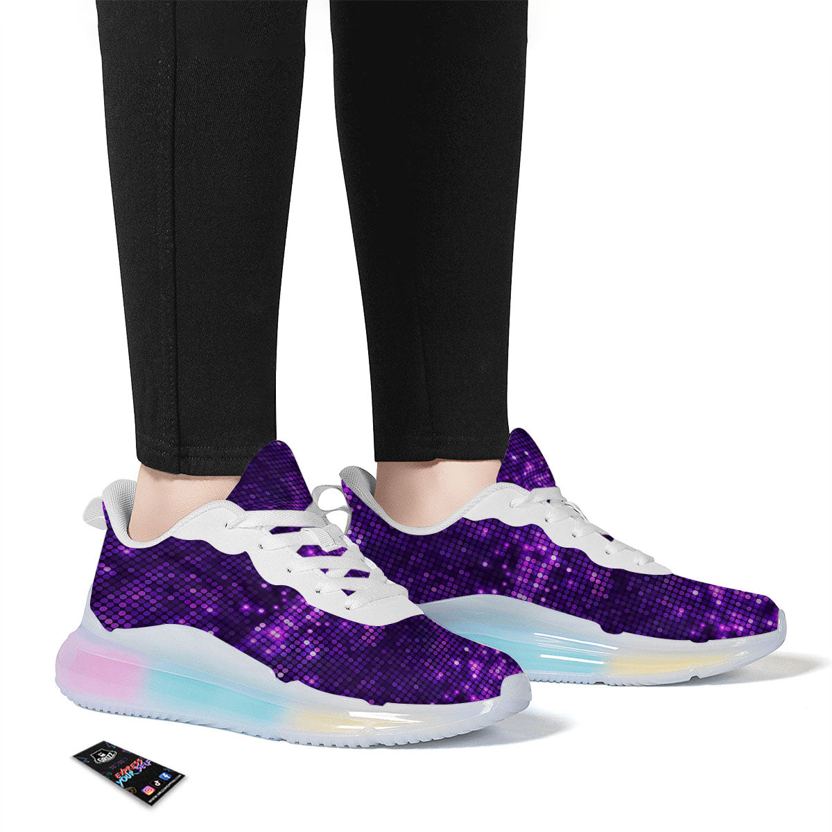 Disco Lights Purple Print Pattern Running Sneakers-grizzshop