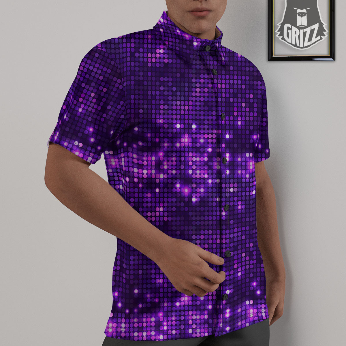 Disco Lights Purple Print Pattern Untucked Shirts-grizzshop