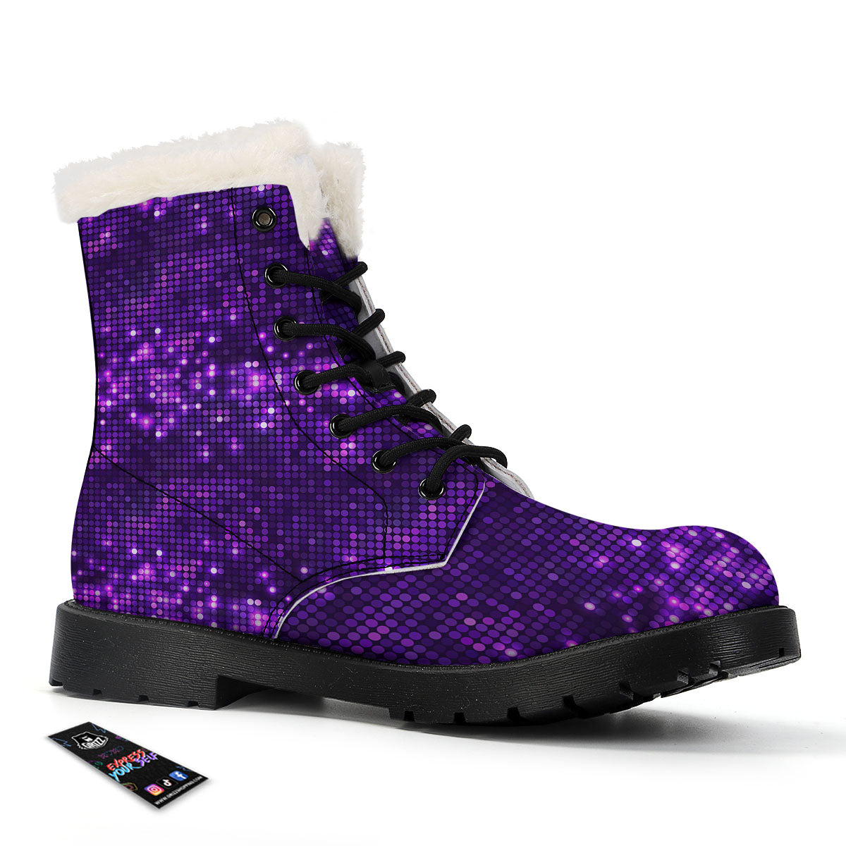 Disco Lights Purple Print Pattern Winter Boots-grizzshop