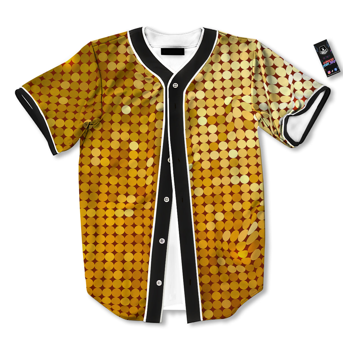 Disco Shiny Golden Texture Print Baseball Jersey-grizzshop