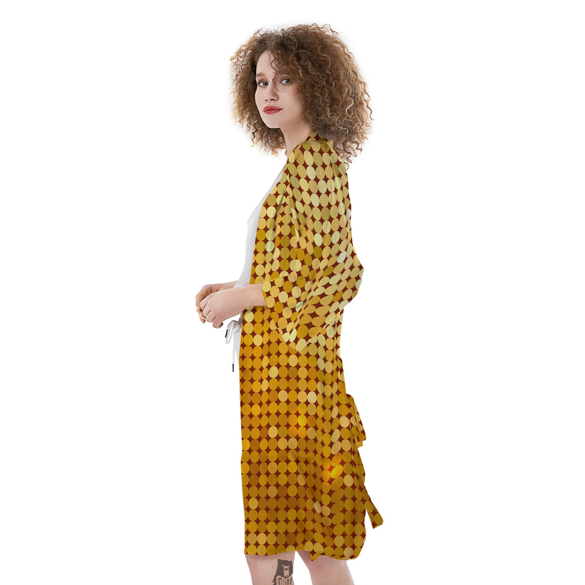 Disco Shiny Golden Texture Print Kimono-grizzshop