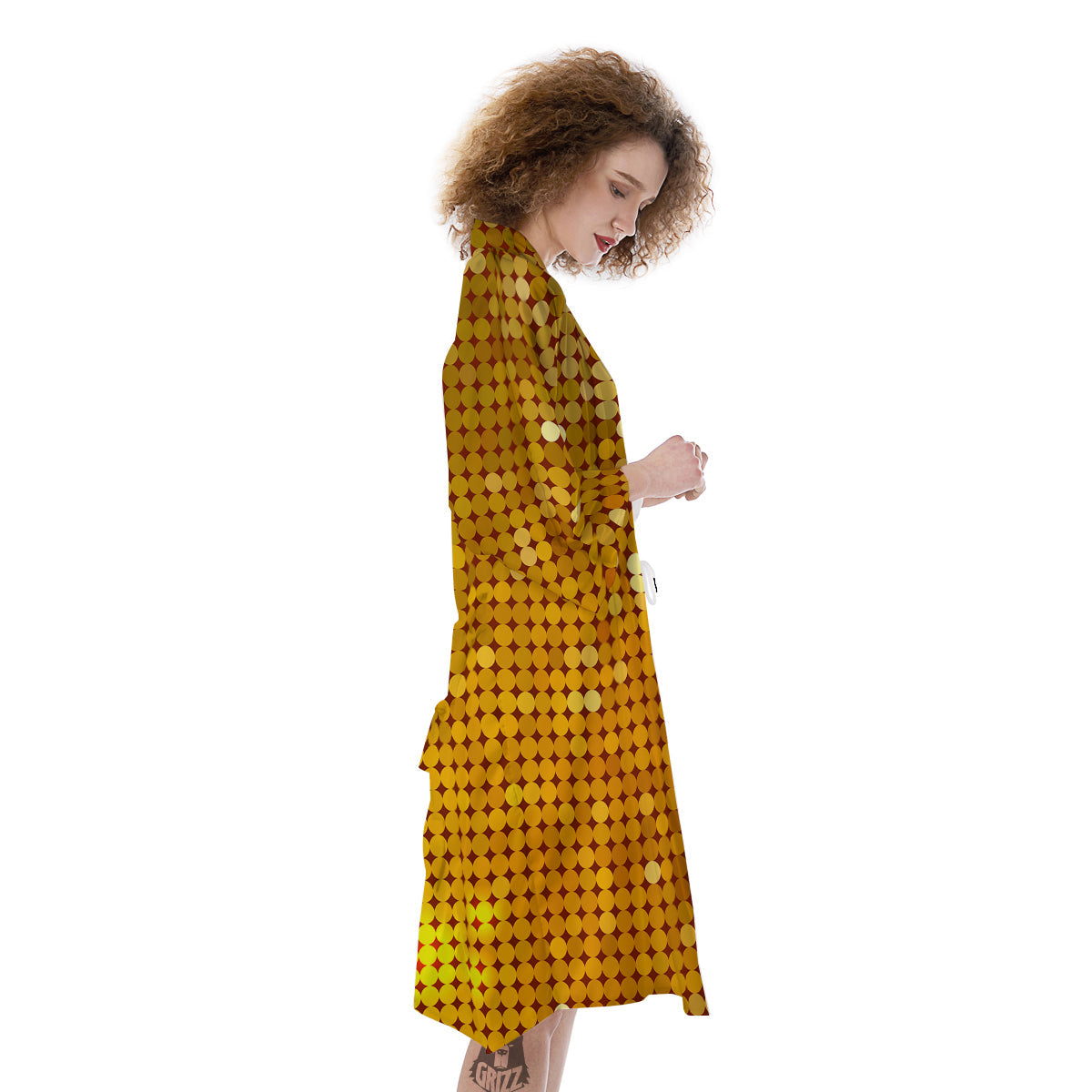 Disco Shiny Golden Texture Print Kimono-grizzshop