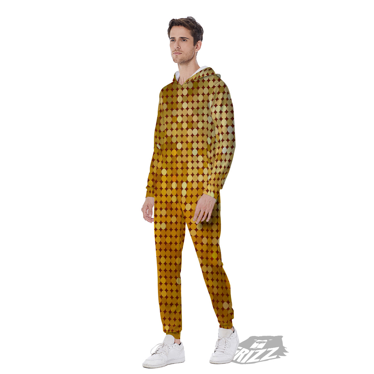 Disco Shiny Golden Texture Print Men's Jumpsuit-grizzshop