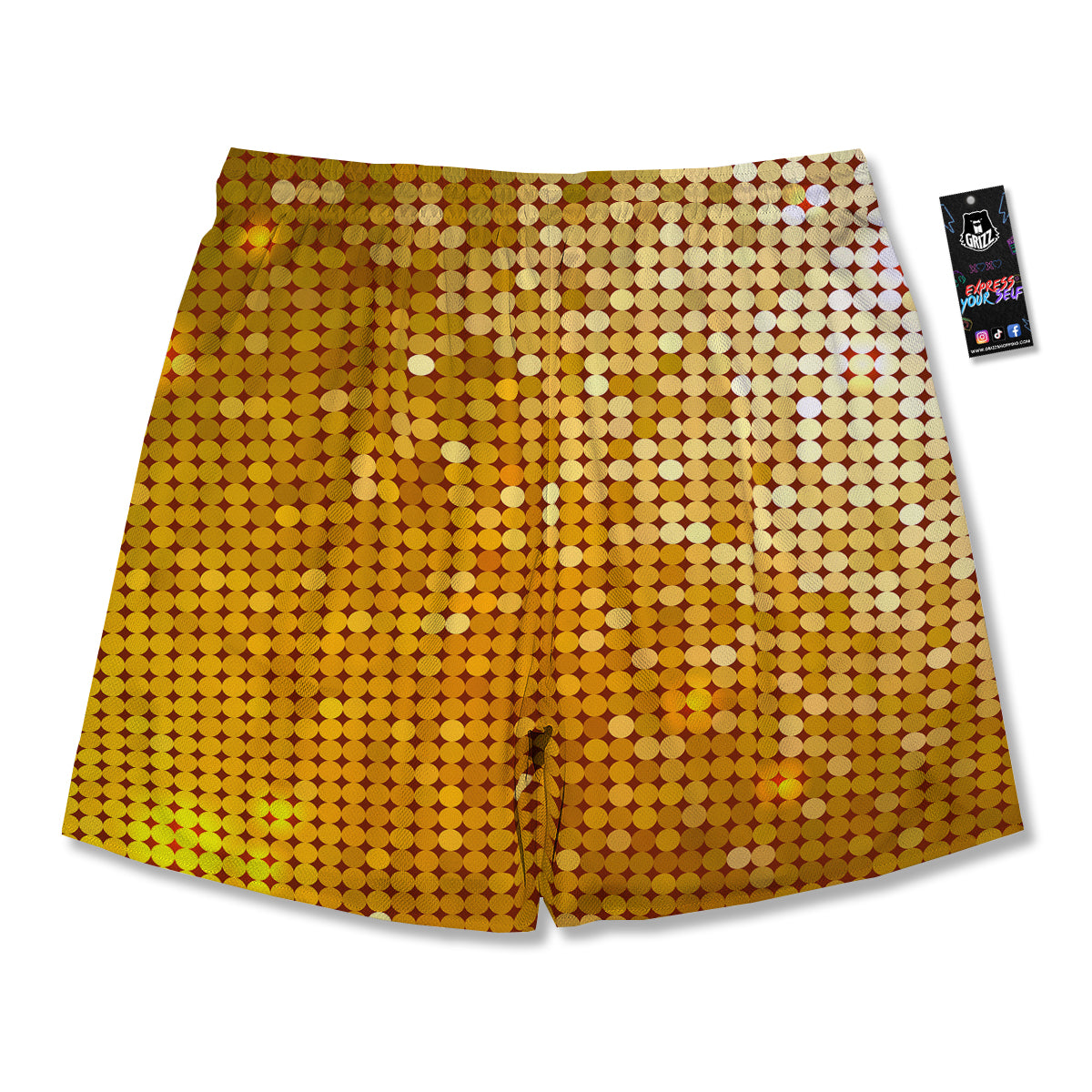 Disco Shiny Golden Texture Print Men's Running Shorts-grizzshop