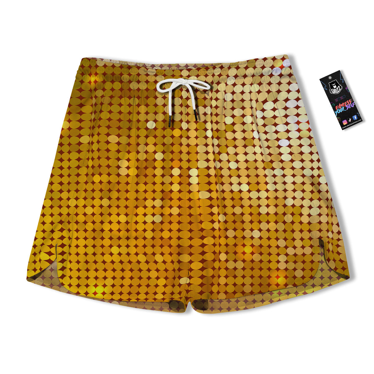 Disco Shiny Golden Texture Print Men's Running Shorts-grizzshop