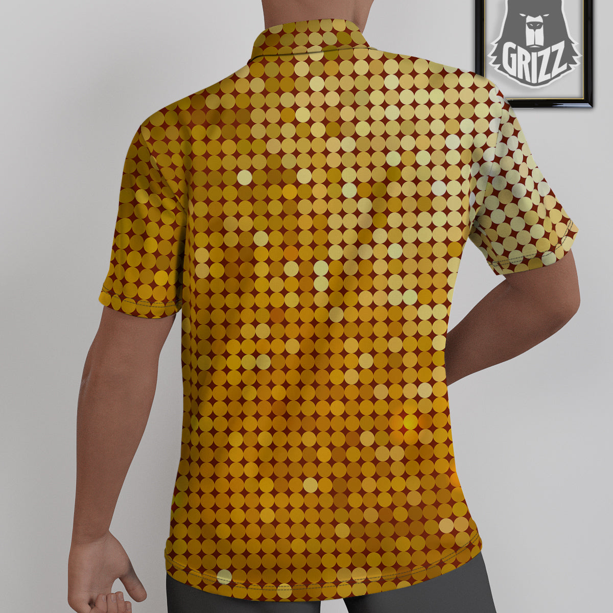 Disco Shiny Golden Texture Print Untucked Shirts-grizzshop