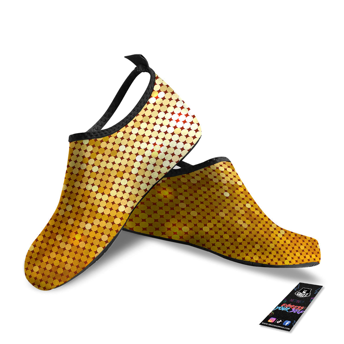 Disco Shiny Golden Texture Print Water Shoes-grizzshop