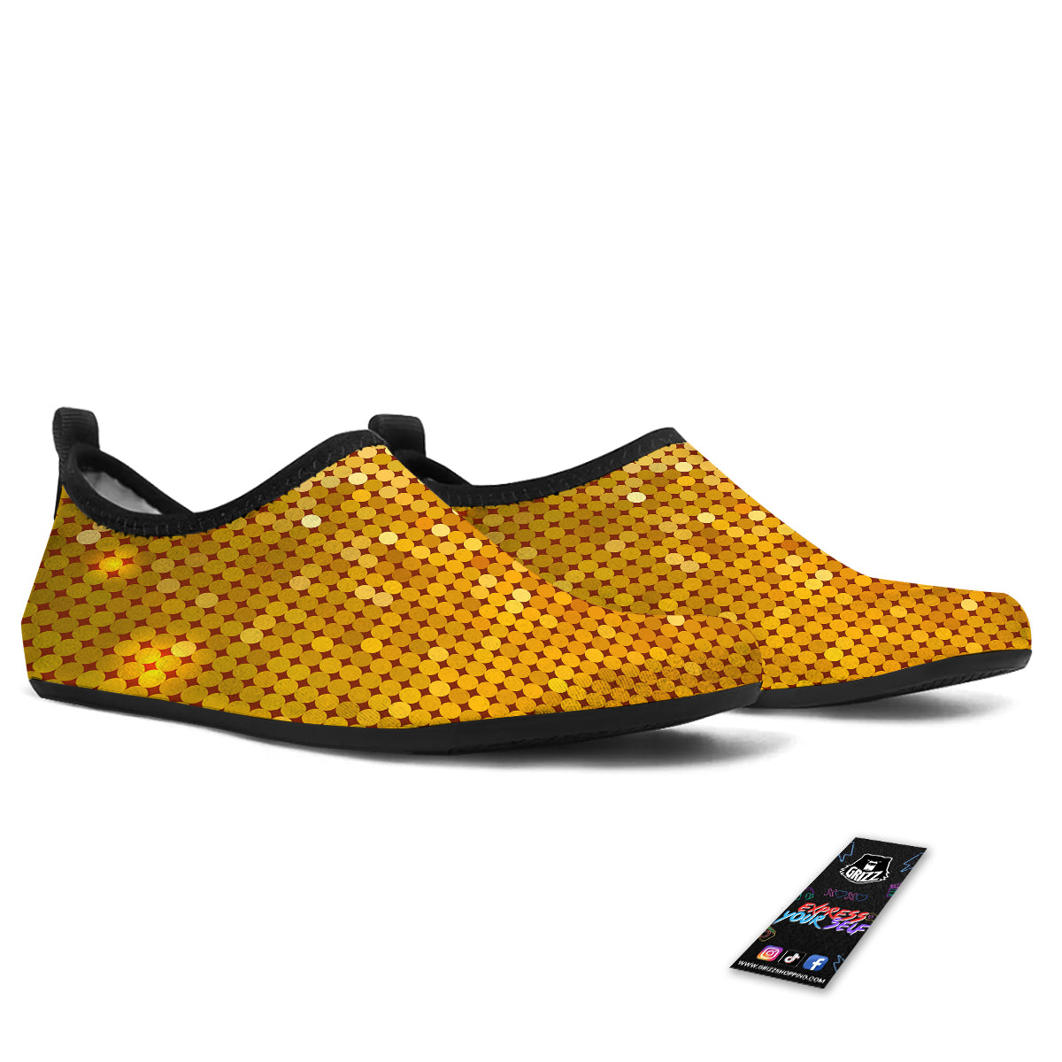 Disco Shiny Golden Texture Print Water Shoes-grizzshop