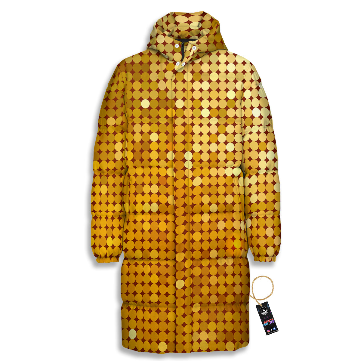 Disco Shiny Golden Texture Print Long Down Jacket