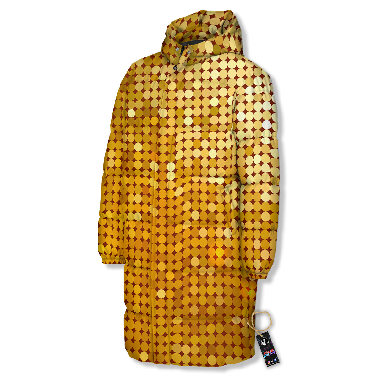 Disco Shiny Golden Texture Print Long Down Jacket