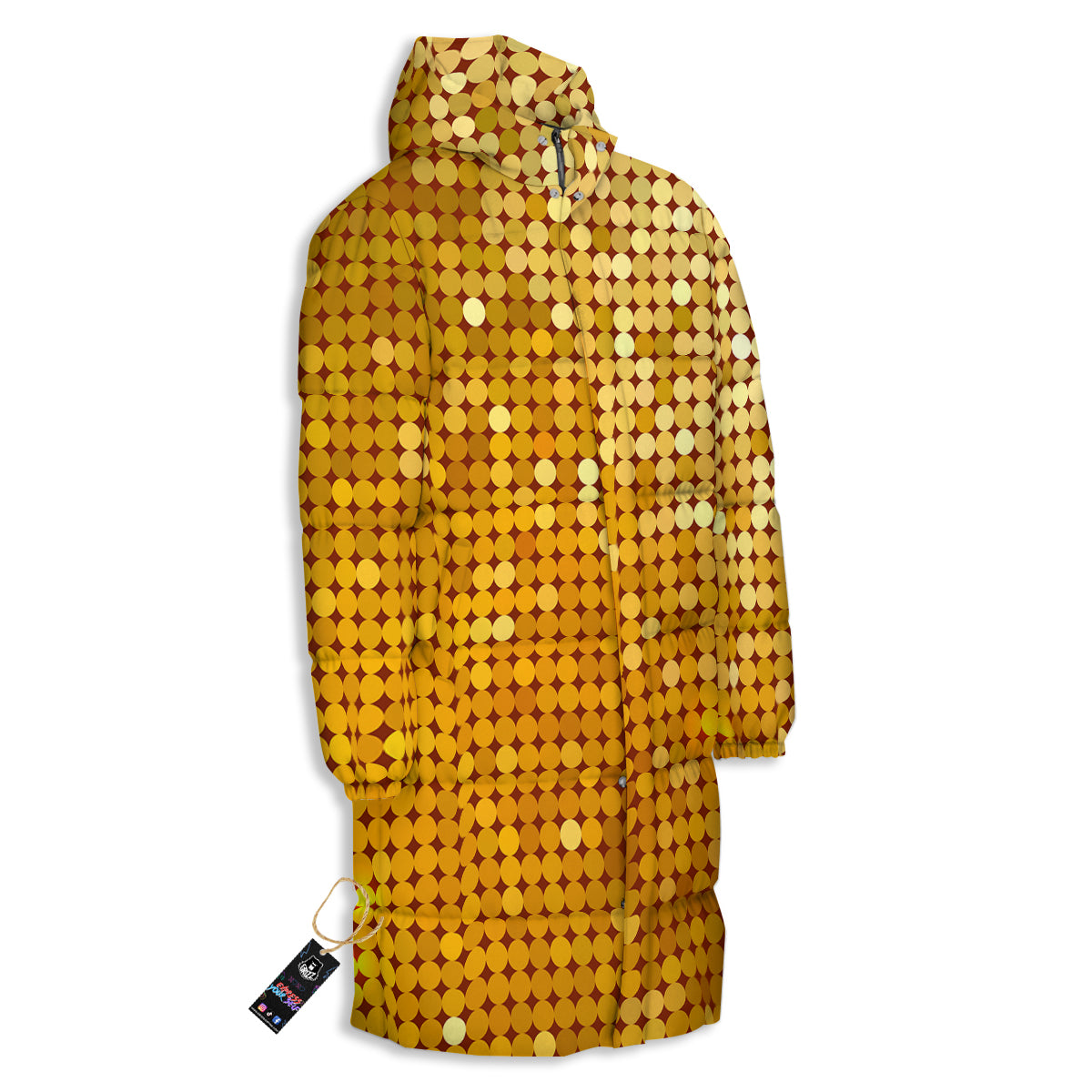 Disco Shiny Golden Texture Print Long Down Jacket
