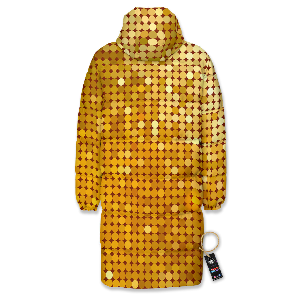 Disco Shiny Golden Texture Print Long Down Jacket