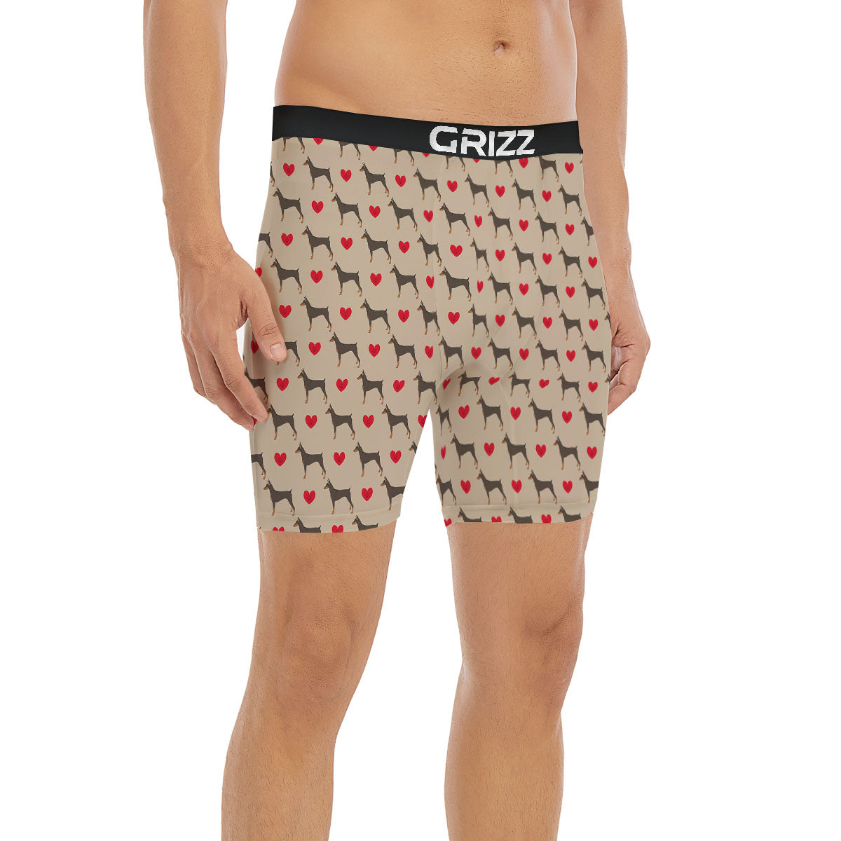 Dobermann Heart Print Pattern Boxer Briefs-grizzshop