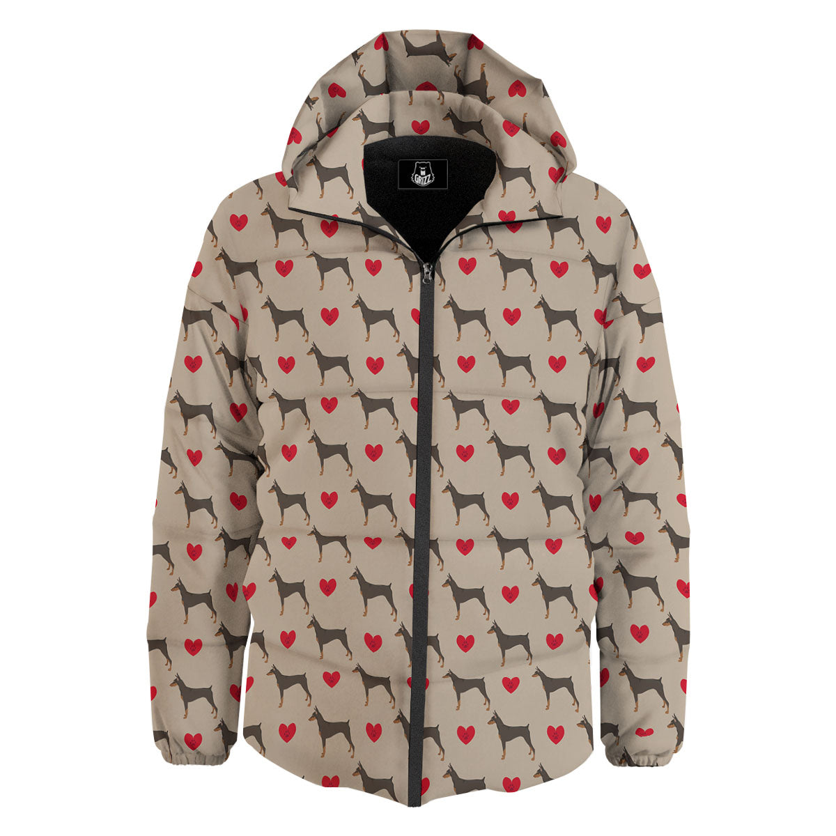 Dobermann Heart Print Pattern Down Jacket-grizzshop