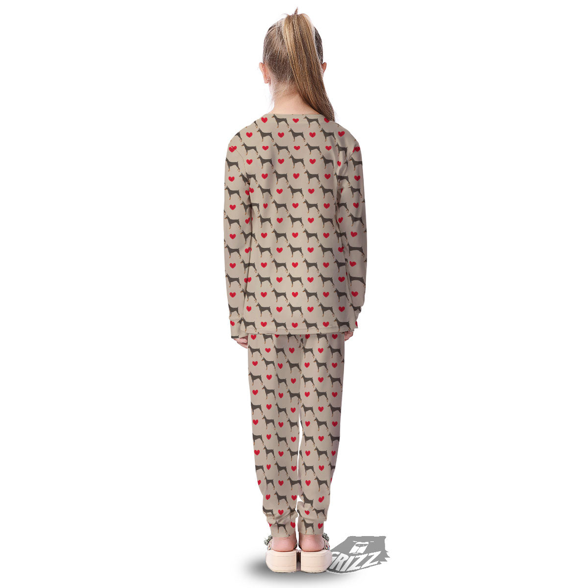 Dobermann Heart Print Pattern Kid's Pajamas-grizzshop