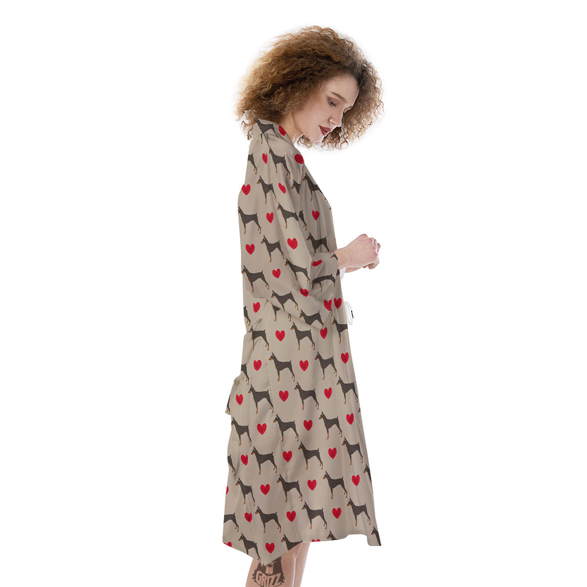 Dobermann Heart Print Pattern Kimono-grizzshop