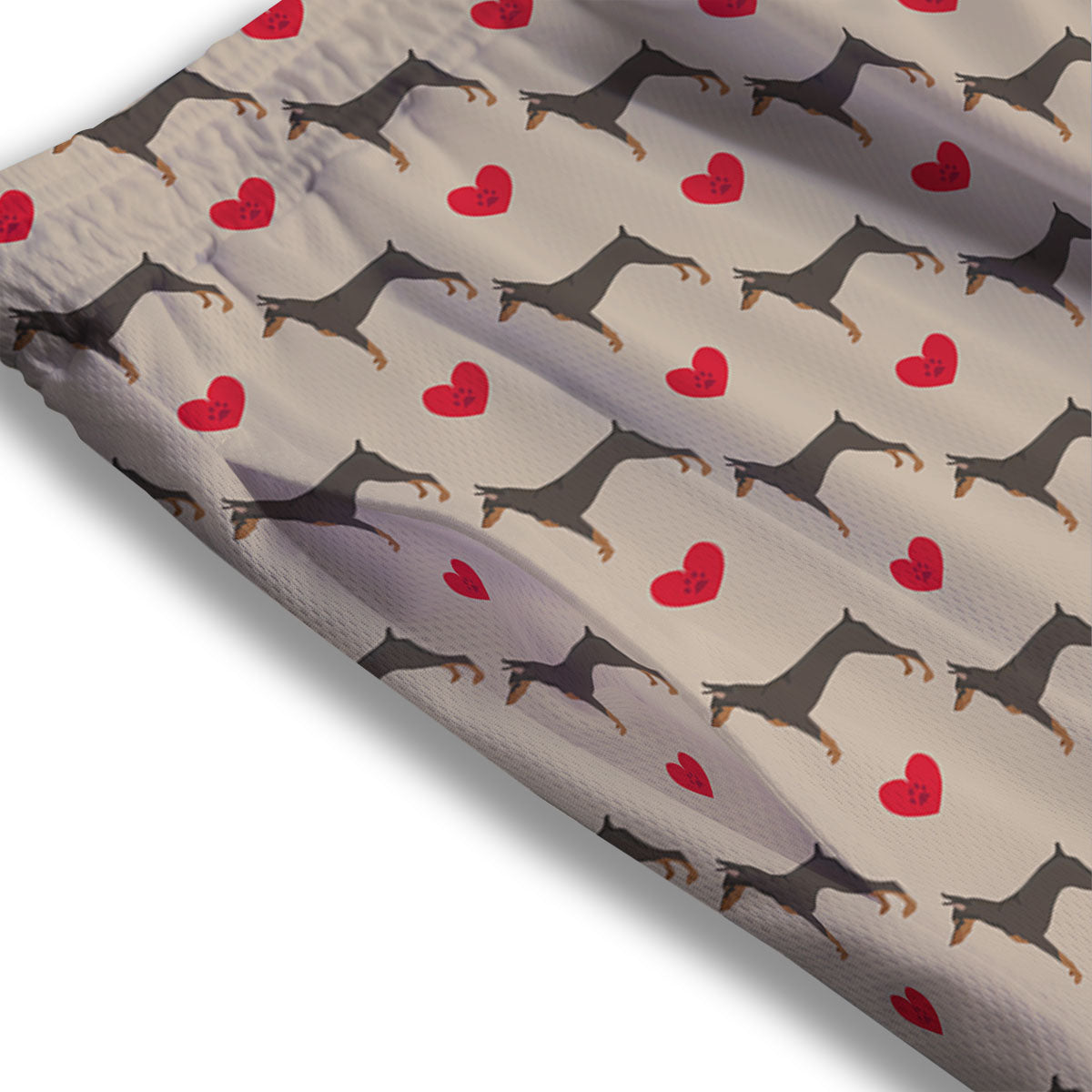 Dobermann Heart Print Pattern Mesh Shorts