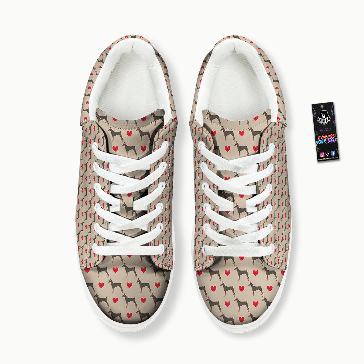 Dobermann Heart Print Pattern Platform Shoes-grizzshop