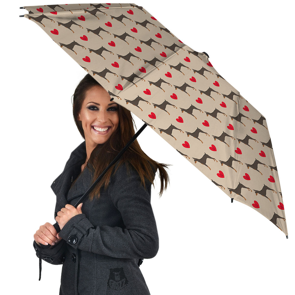 Dobermann Heart Print Pattern Umbrella-grizzshop