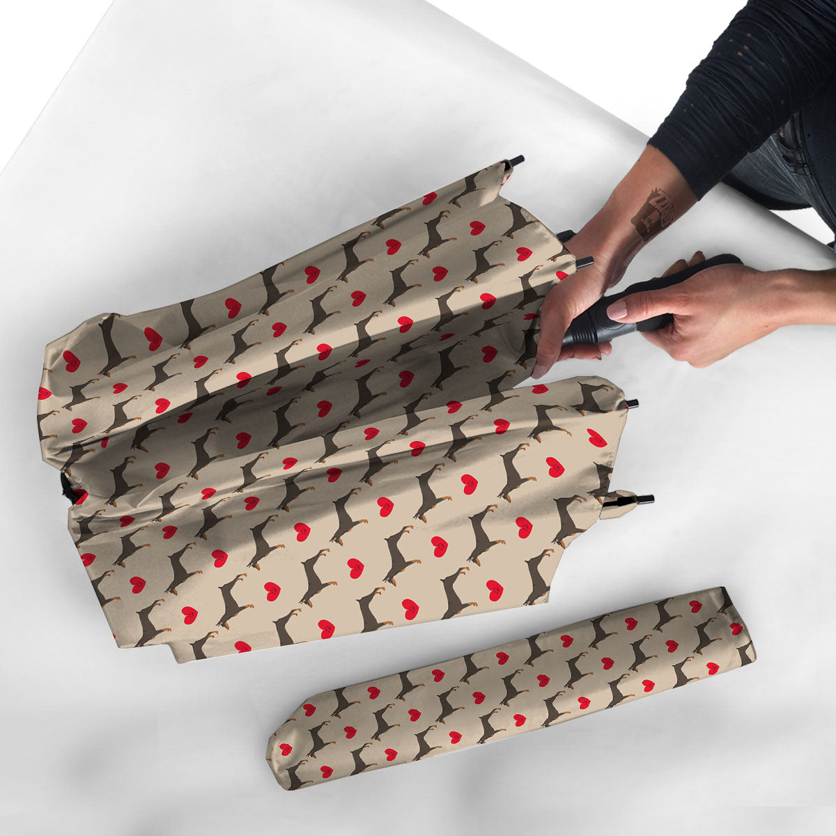 Dobermann Heart Print Pattern Umbrella-grizzshop