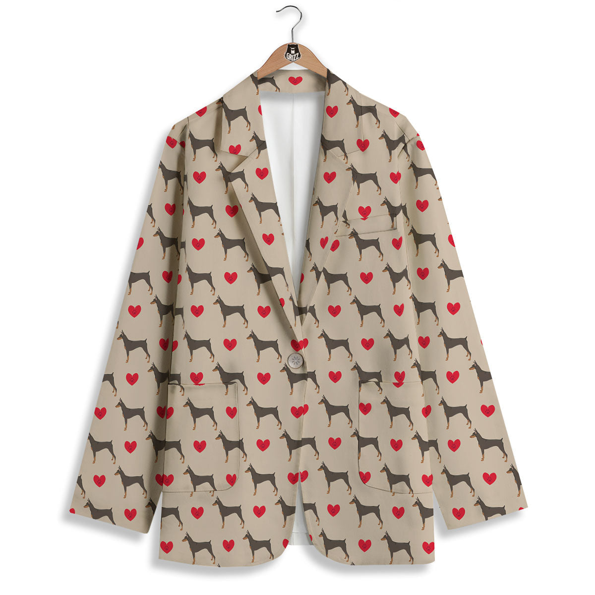 Dobermann Heart Print Pattern Women's Blazer-grizzshop