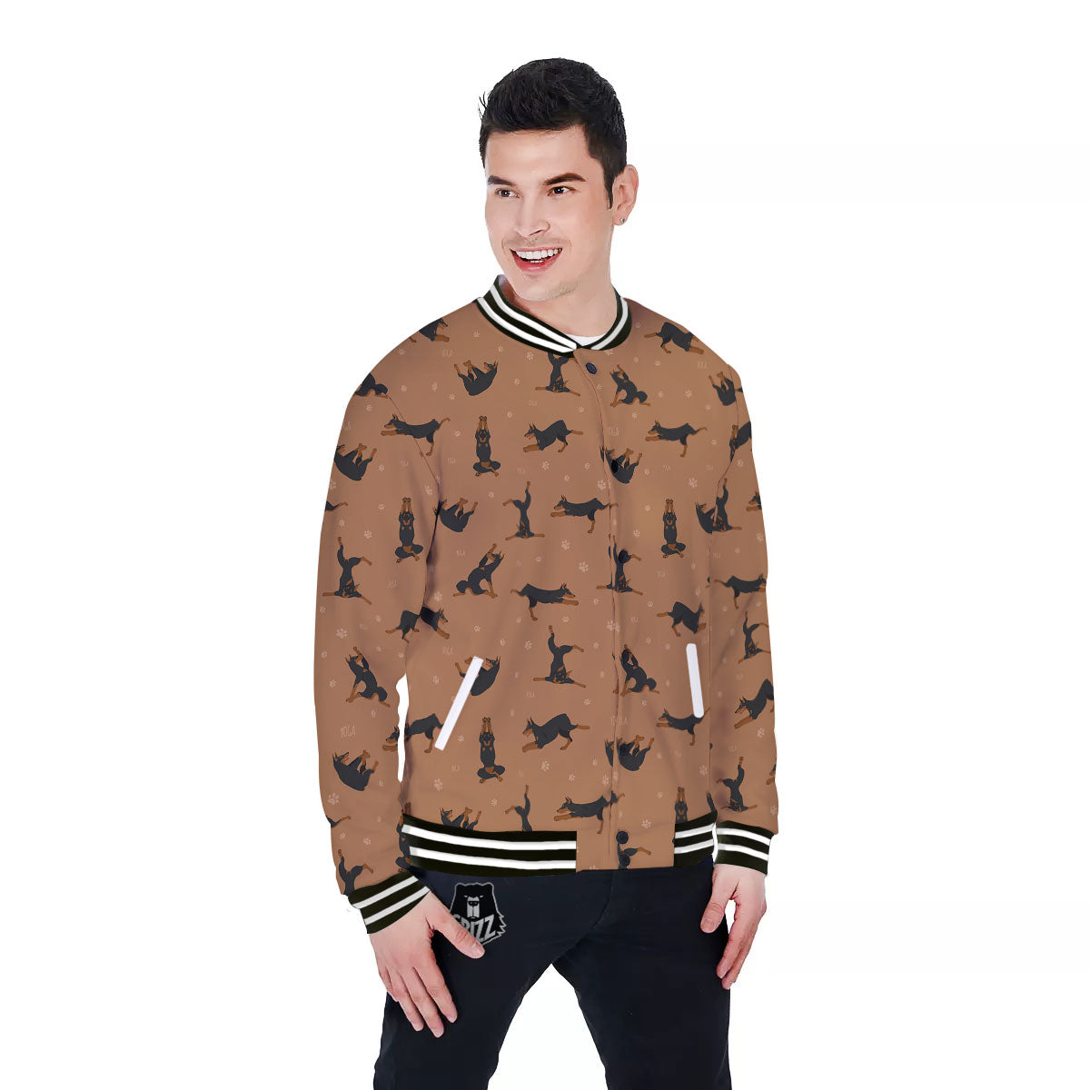 Dobermann Print Pattern Baseball Jacket-grizzshop