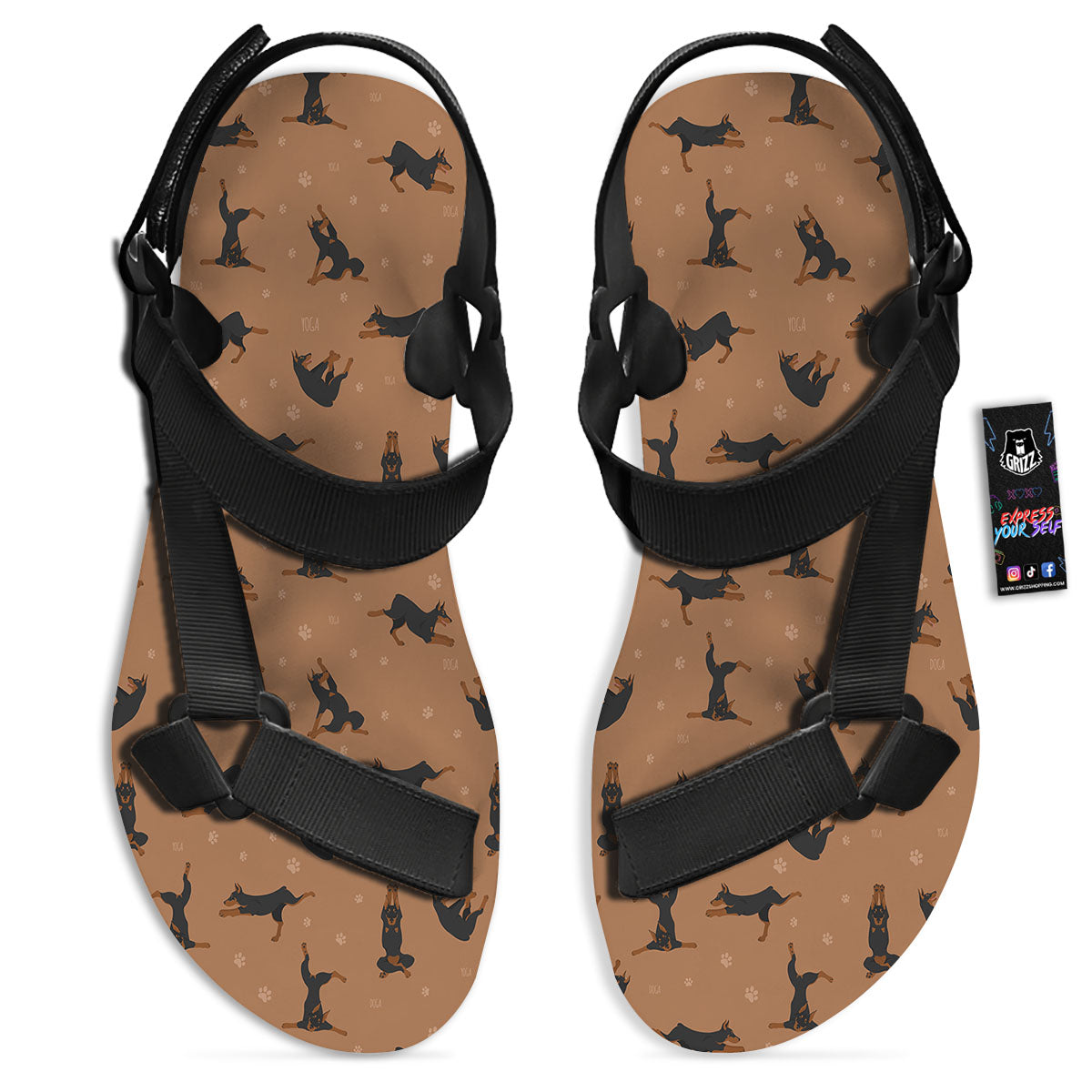 Dobermann Print Pattern Black Open Toe Sandals-grizzshop
