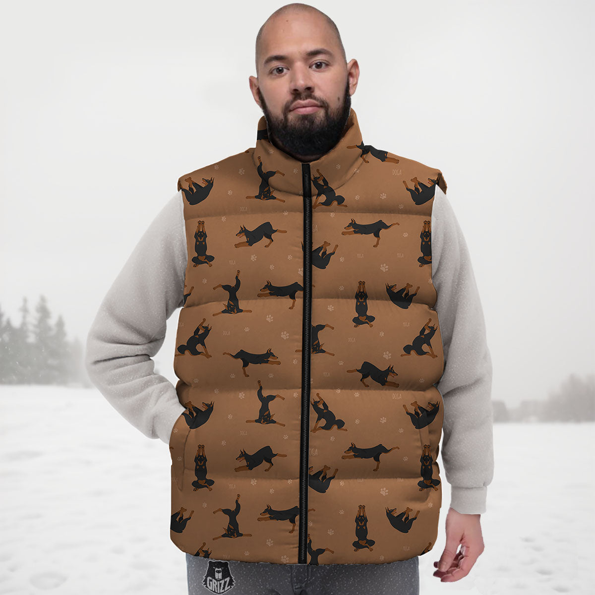Dobermann Print Pattern Down Vest-grizzshop