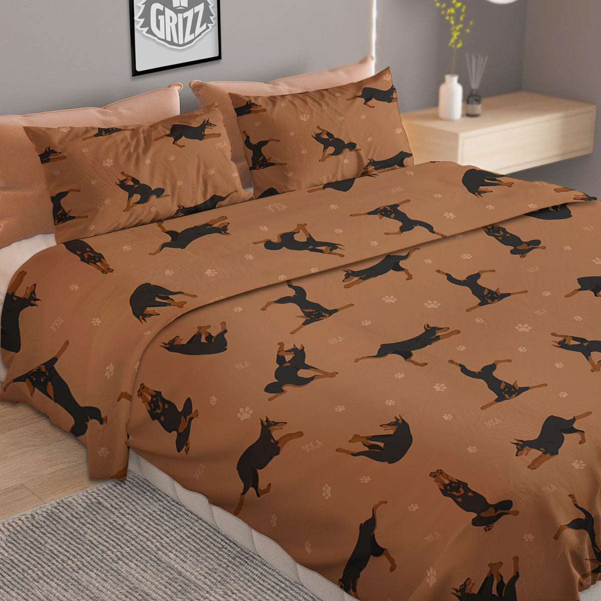 Dobermann Print Pattern Duvet Cover Bedding Set