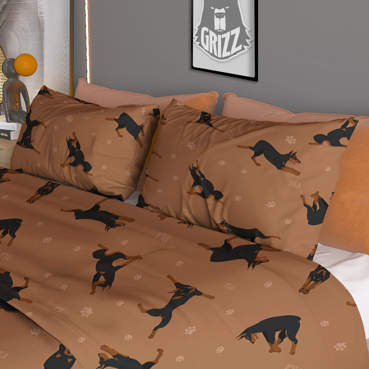 Dobermann Print Pattern Duvet Cover Bedding Set