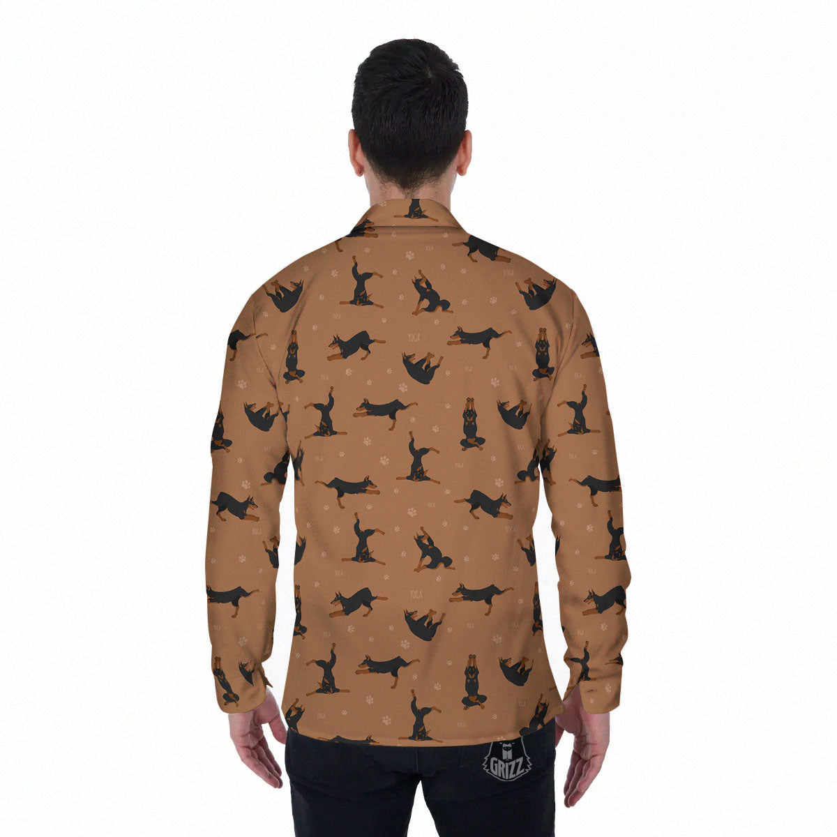 Dobermann Print Pattern Men's Long Sleeve Shirts-grizzshop