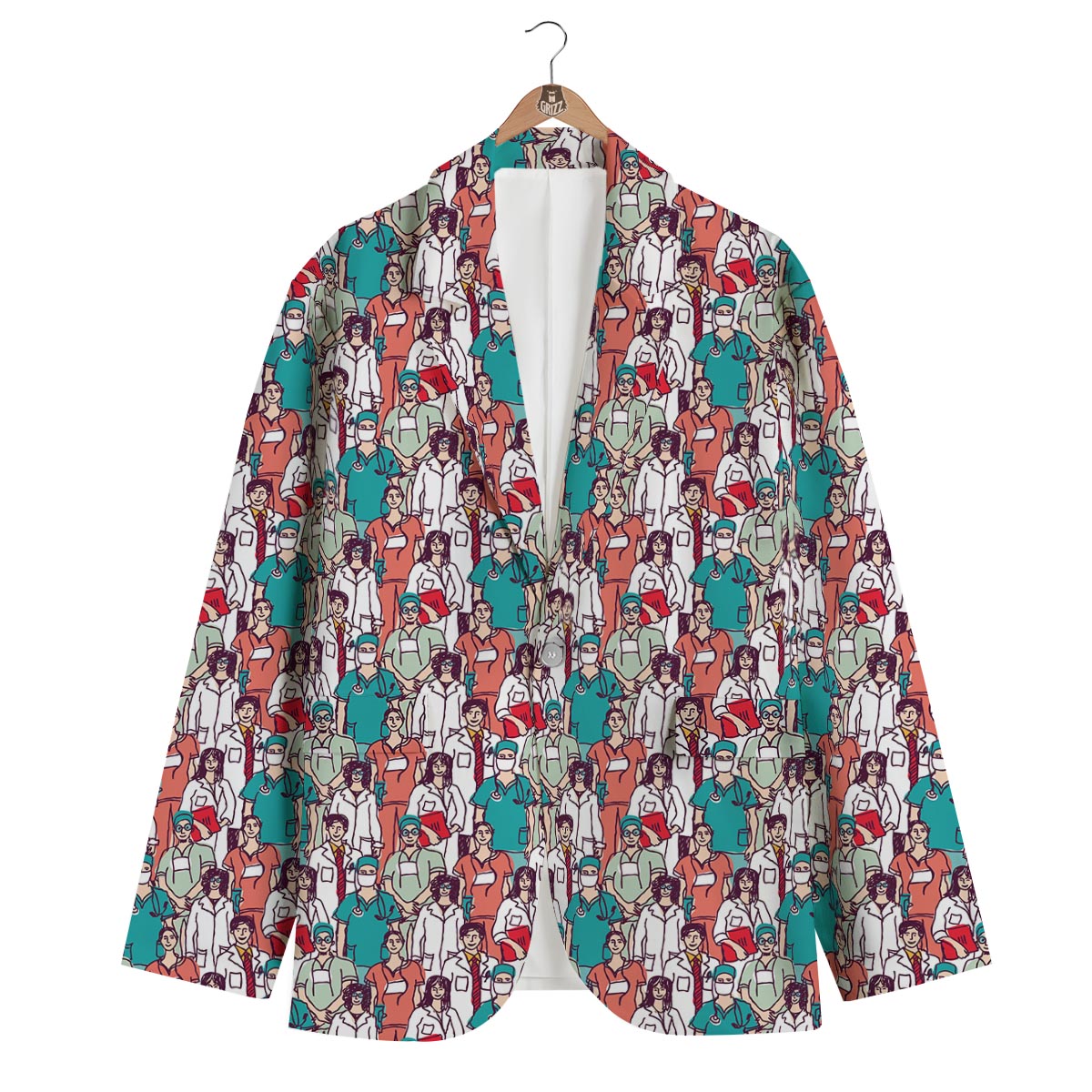 Docter Nurse Pattern Print Men's Blazer-grizzshop
