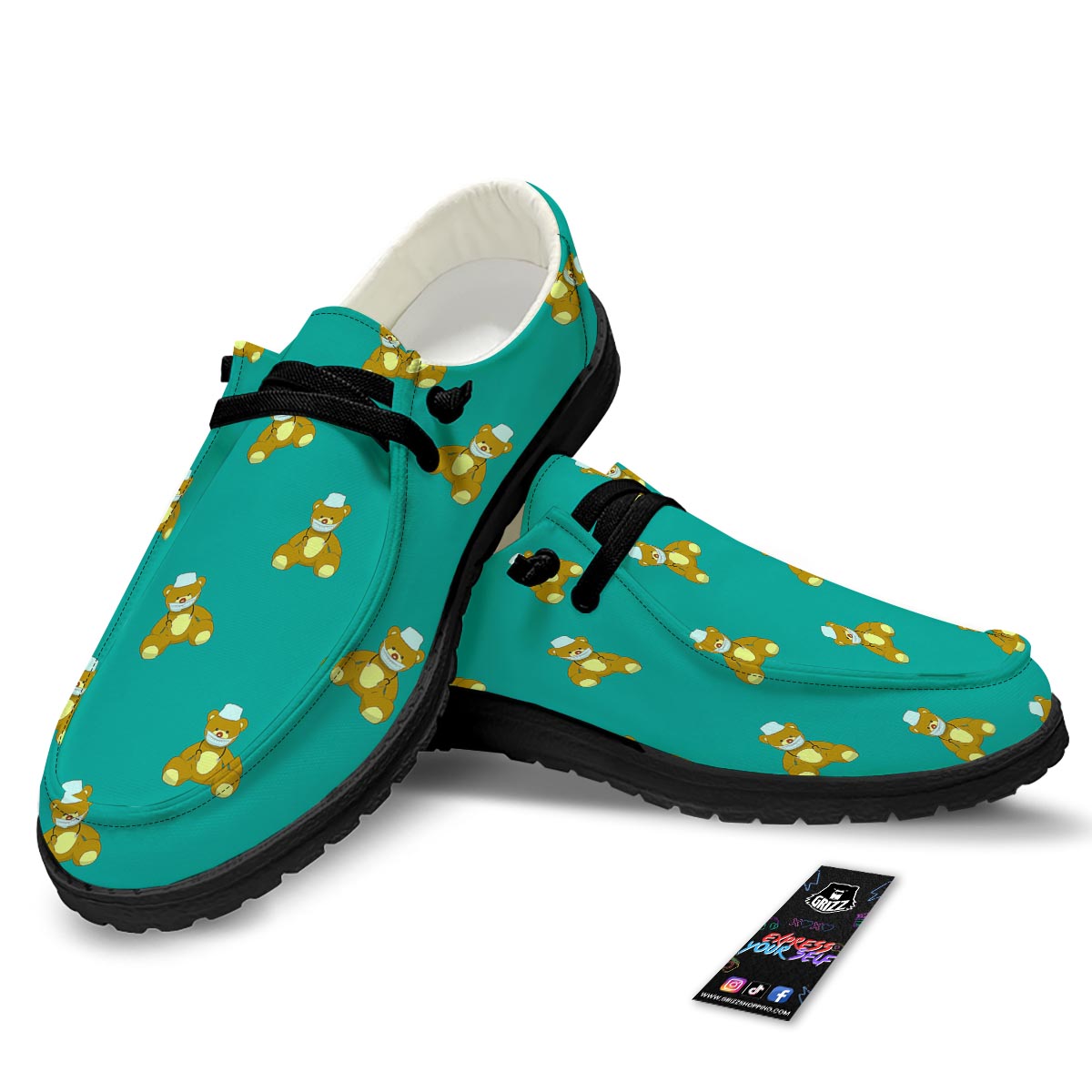 Doctor Teddy Bear Print Pattern Black Loafers-grizzshop