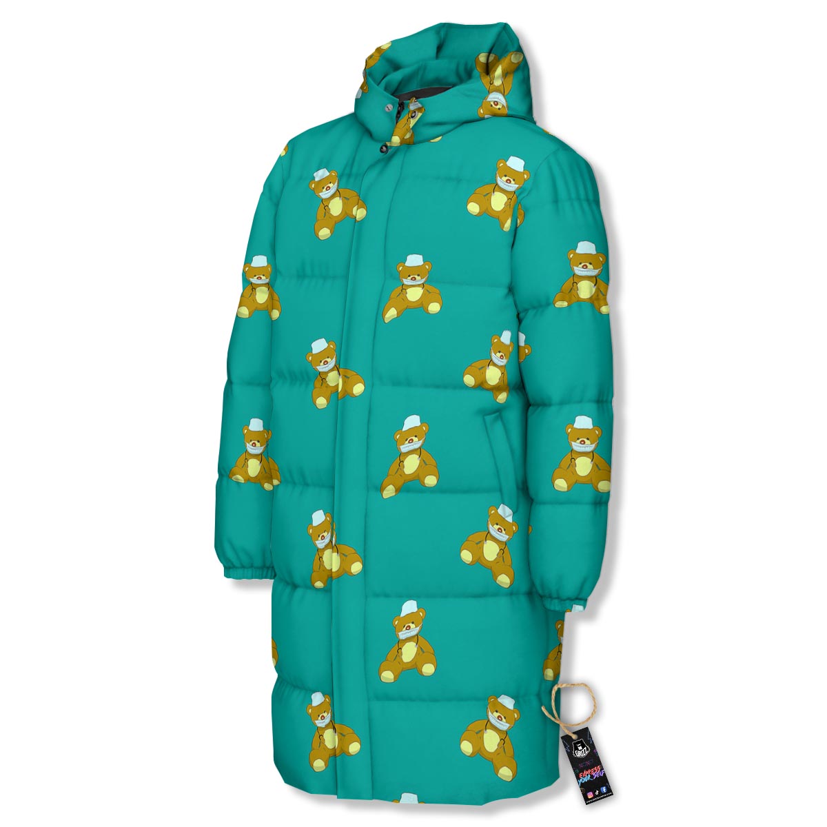 Doctor Teddy Bear Print Pattern Long Down Jacket-grizzshop