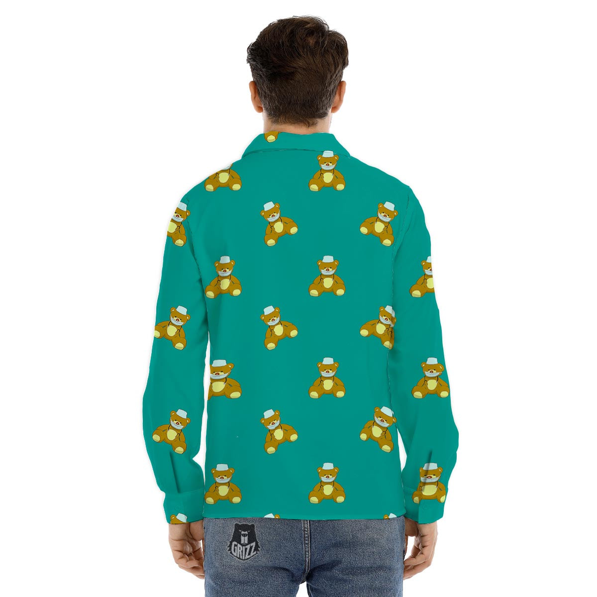Doctor Teddy Bear Print Pattern Men's Dress Shirts-grizzshop