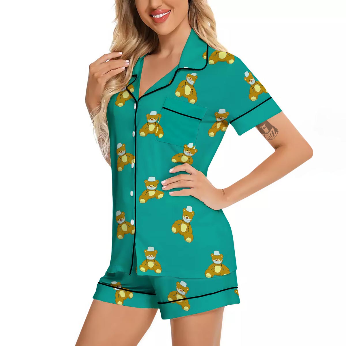 Doctor Teddy Bear Print Pattern Women Silk Pajamas-grizzshop