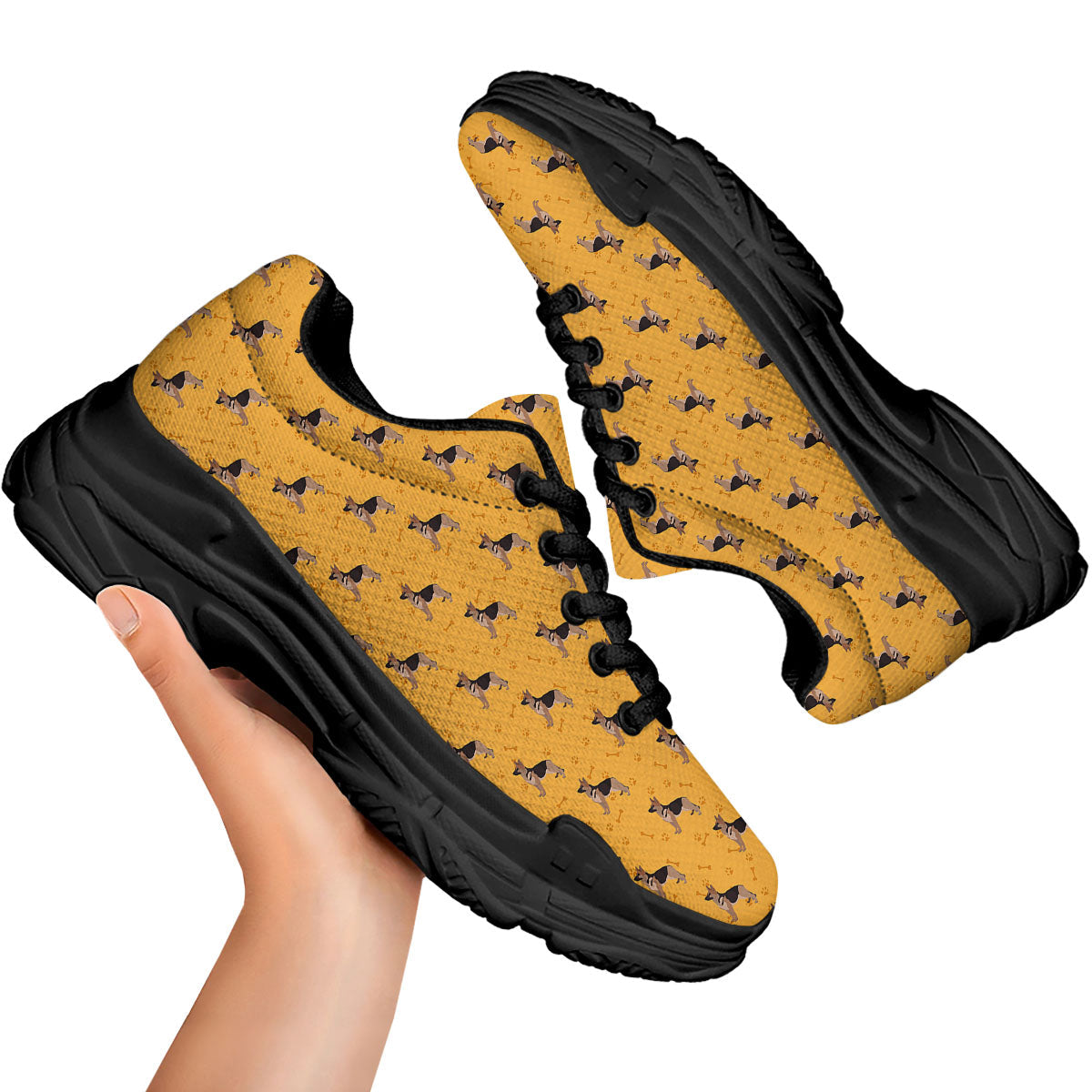 Dog German Shepherd Print Pattern Black Chunky Shoes-grizzshop