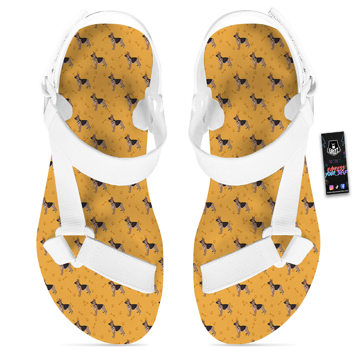 Dog German Shepherd Print Pattern White Open Toe Sandals-grizzshop