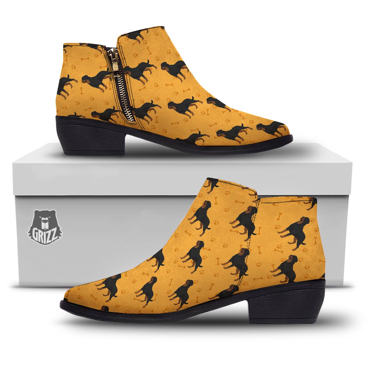 Dog Rottweiler Print Pattern Ankle Boots-grizzshop