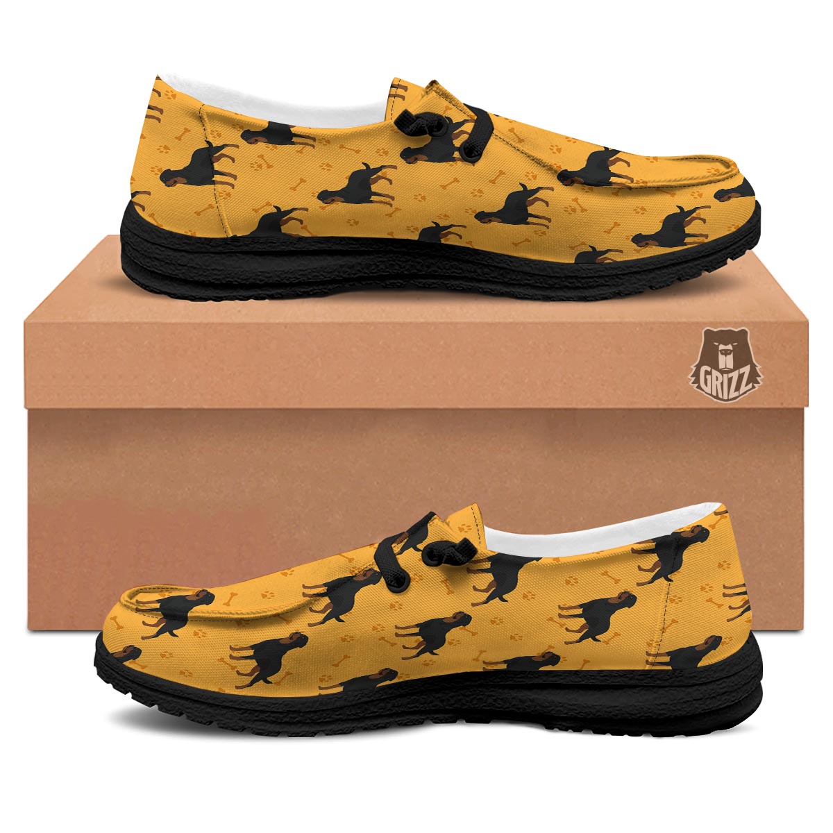 Dog Rottweiler Print Pattern Black Loafers-grizzshop