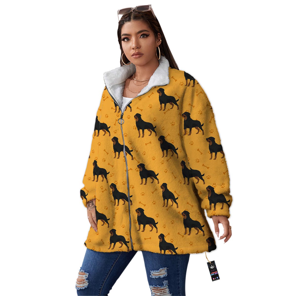 Dog Rottweiler Print Pattern Women's Sherpa Jacket-grizzshop