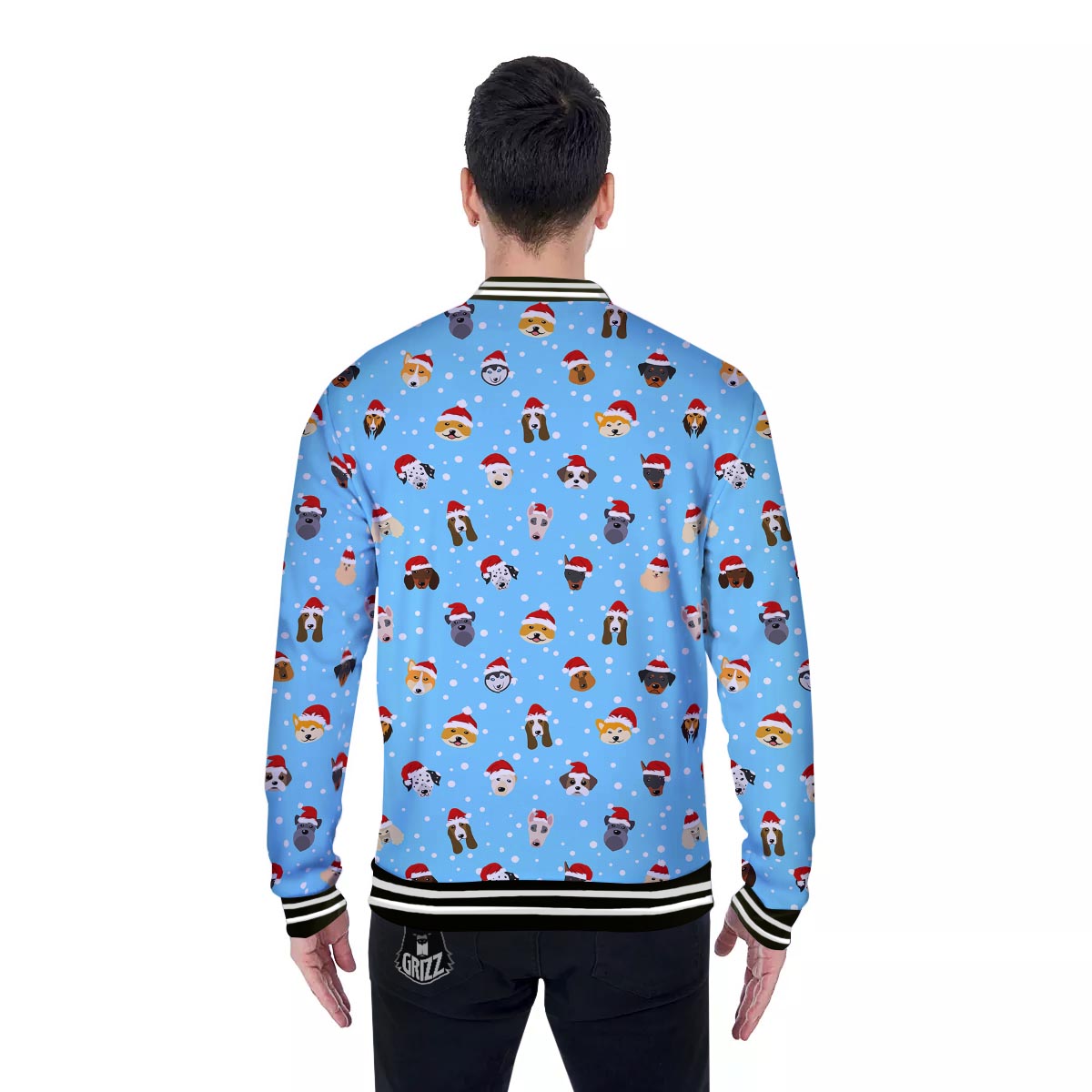 Dog Santa Print Pattern Baseball Jacket-grizzshop
