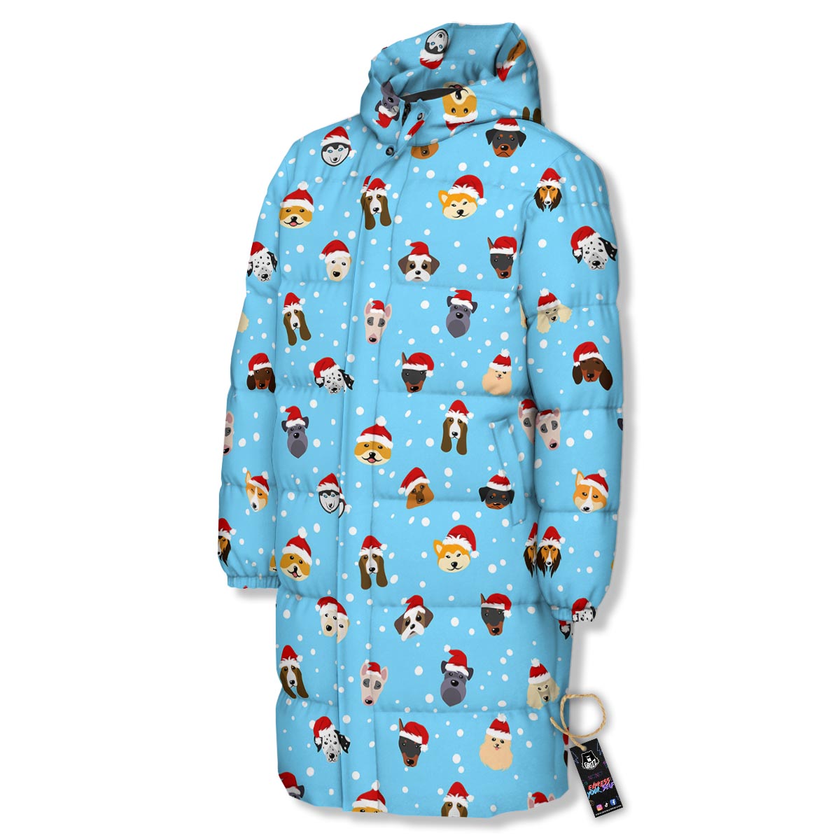 Dog Santa Print Pattern Long Down Jacket-grizzshop