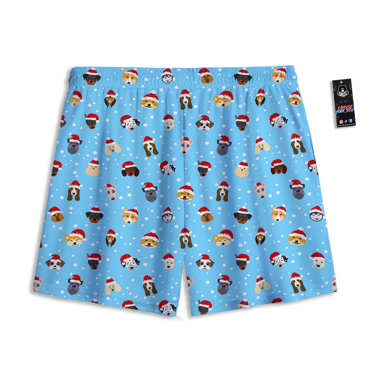 Dog Santa Print Pattern Mesh Shorts-grizzshop