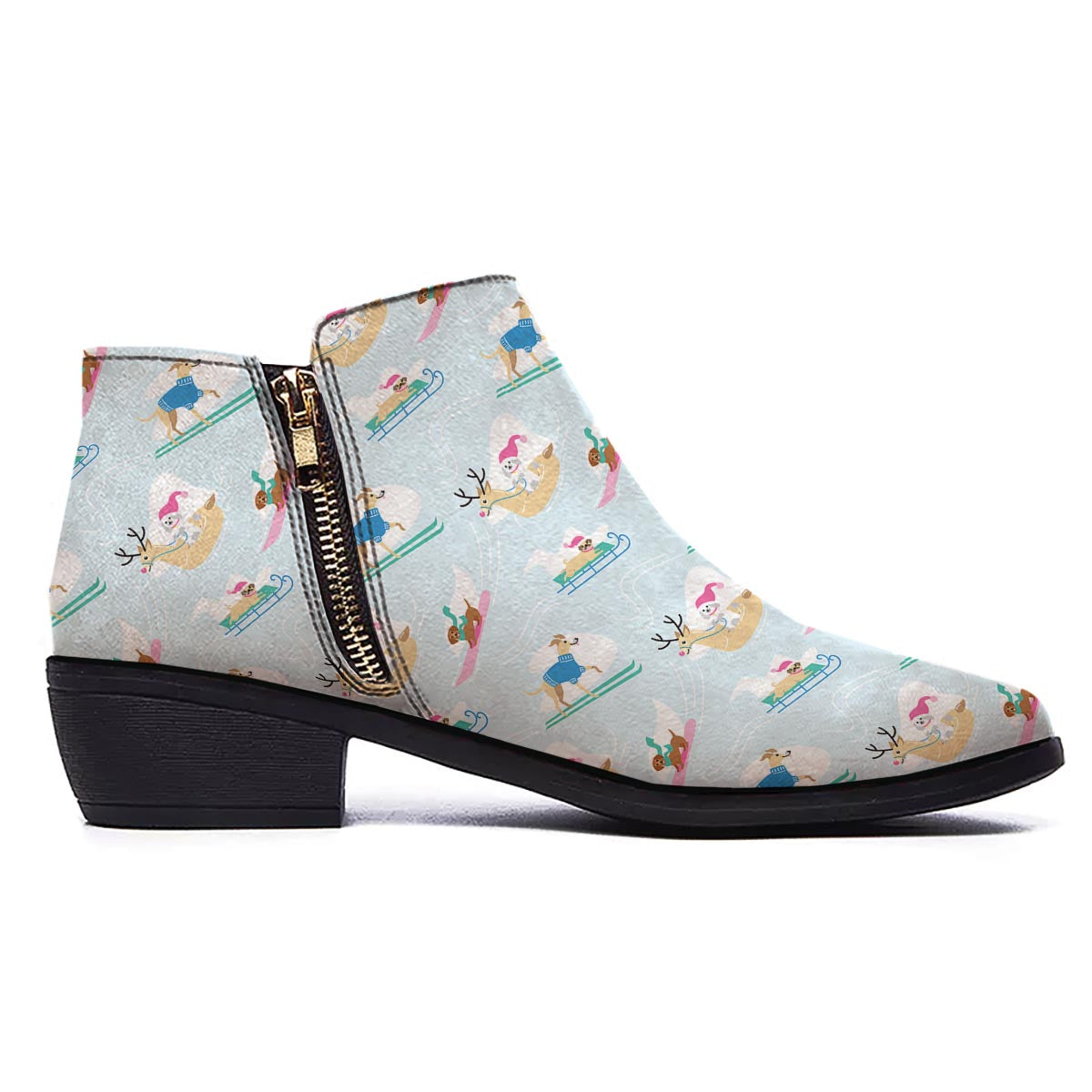 Dog Skiing Print Pattern Ankle Boots-grizzshop