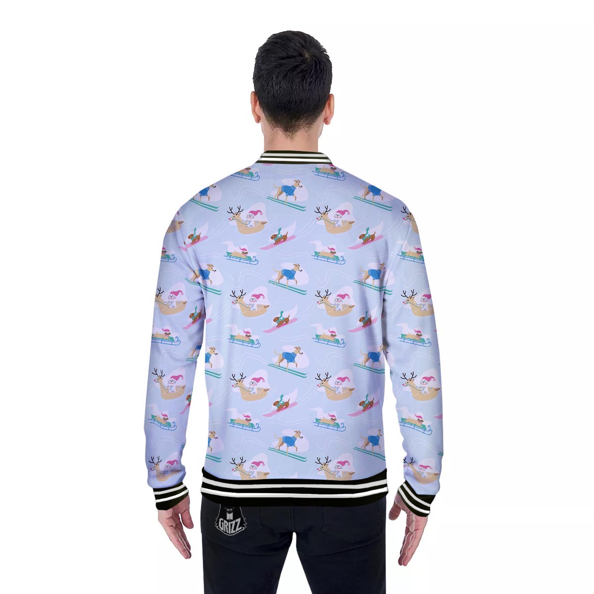 Dog Skiing Print Pattern Baseball Jacket-grizzshop