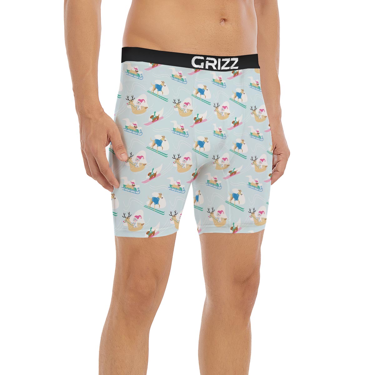 Dog Skiing Print Pattern Boxer Briefs-grizzshop